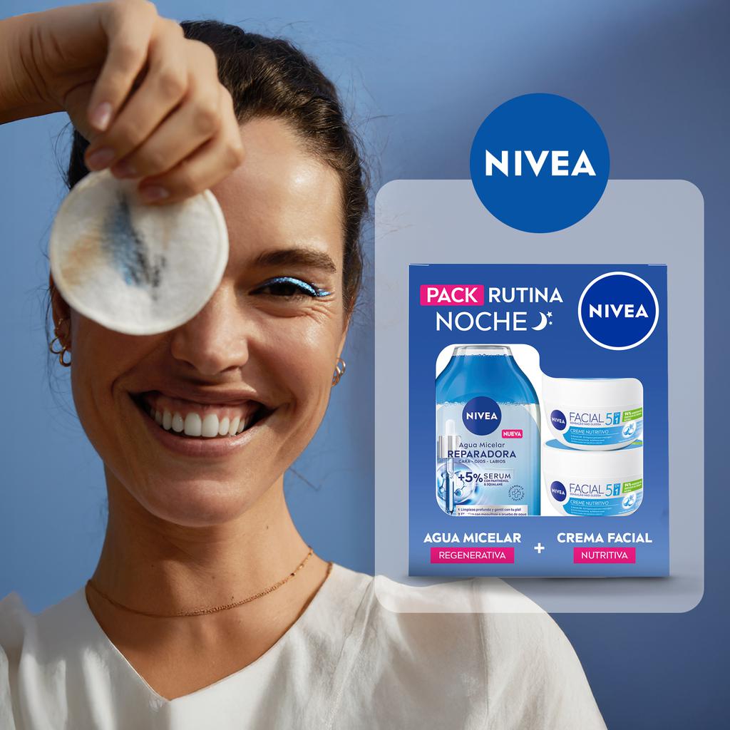 Kit Facial Rutina de Noche 🌙 NIVEA ""Agua Micelar Regenerativa 400 mL + Crema Facial Nutritiva 100 mL"