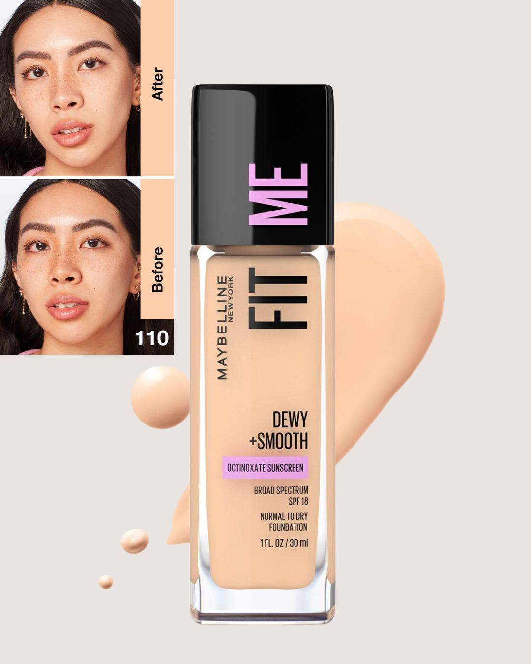 Maybelline Fit Me® Dewy + Smooth Foundation | Base de Maquillaje con SPF 18