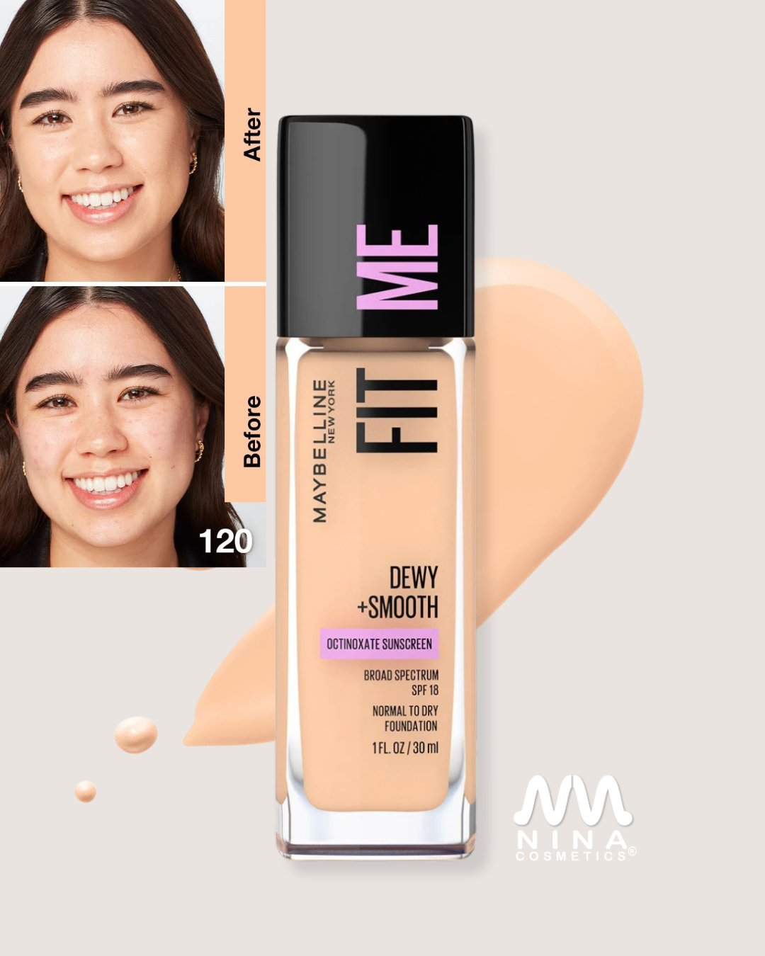 Maybelline Fit Me® Dewy + Smooth Foundation | Base de Maquillaje con SPF 18