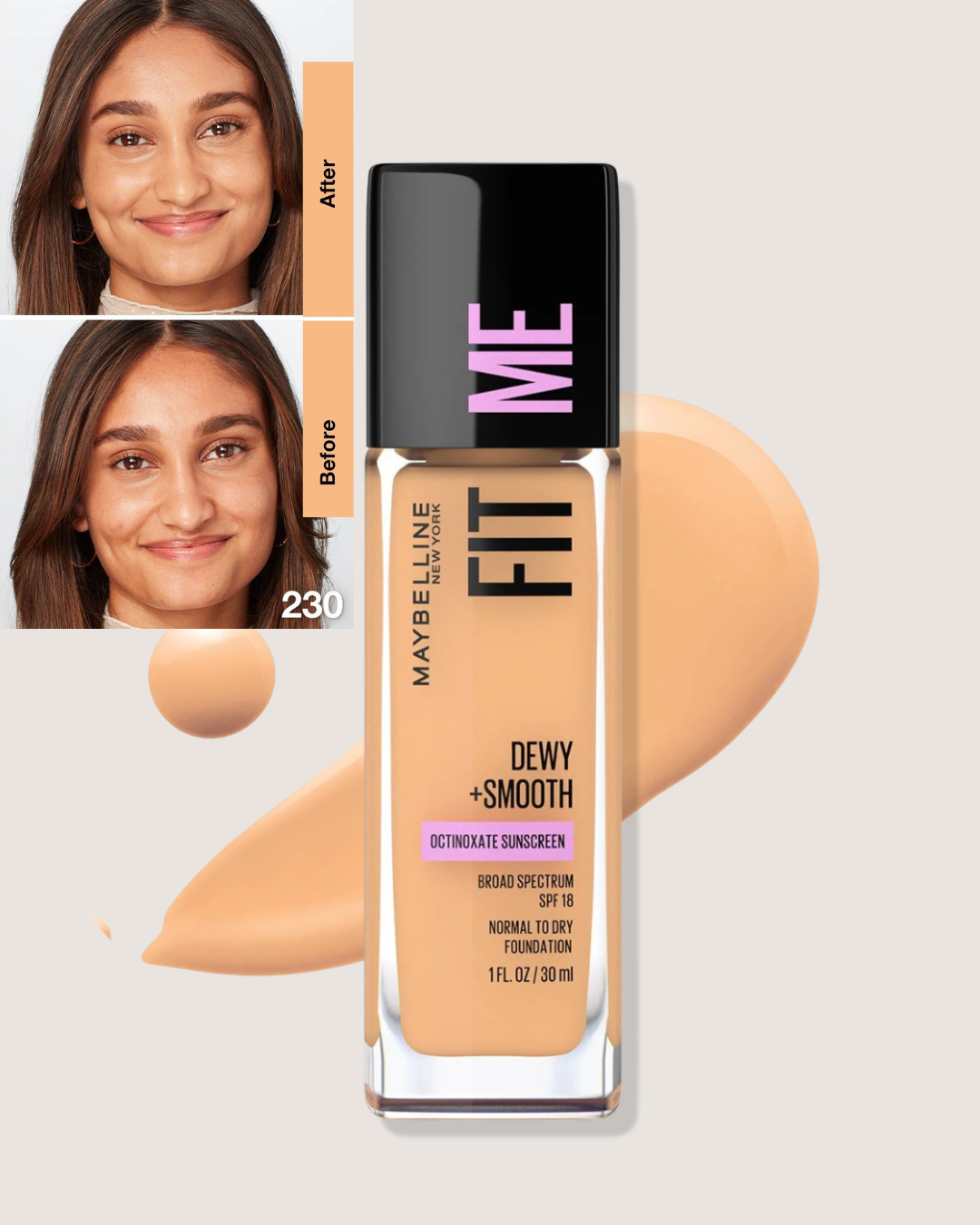 Maybelline Fit Me® Dewy + Smooth Foundation | Base de Maquillaje con SPF 18