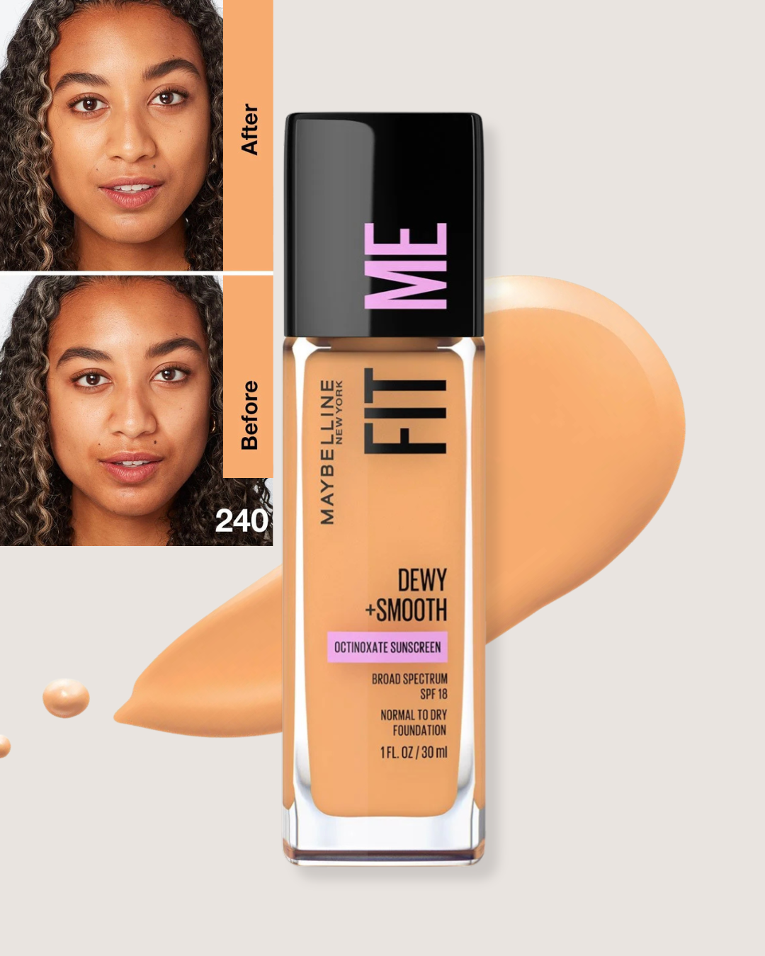 Maybelline Fit Me® Dewy + Smooth Foundation | Base de Maquillaje con SPF 18
