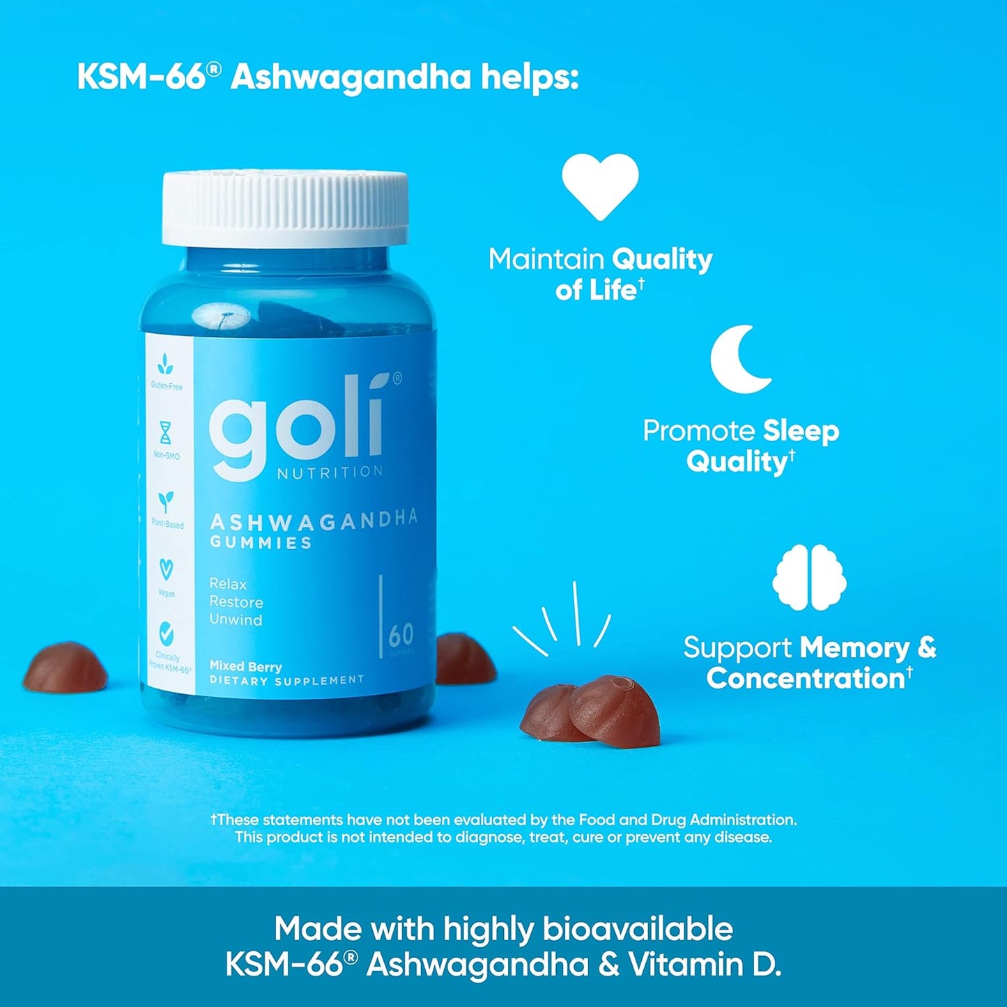 Golí Ashwagandha en Gomitas con Sabor a Bayas 60 Unidades