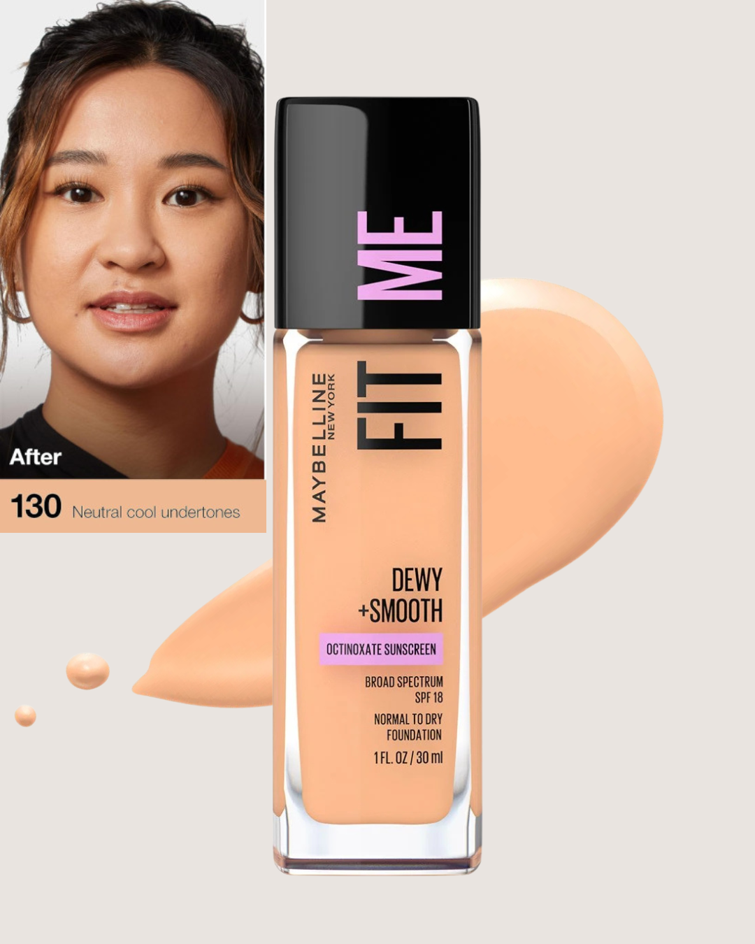 Maybelline Fit Me® Dewy + Smooth Foundation | Base de Maquillaje con SPF 18