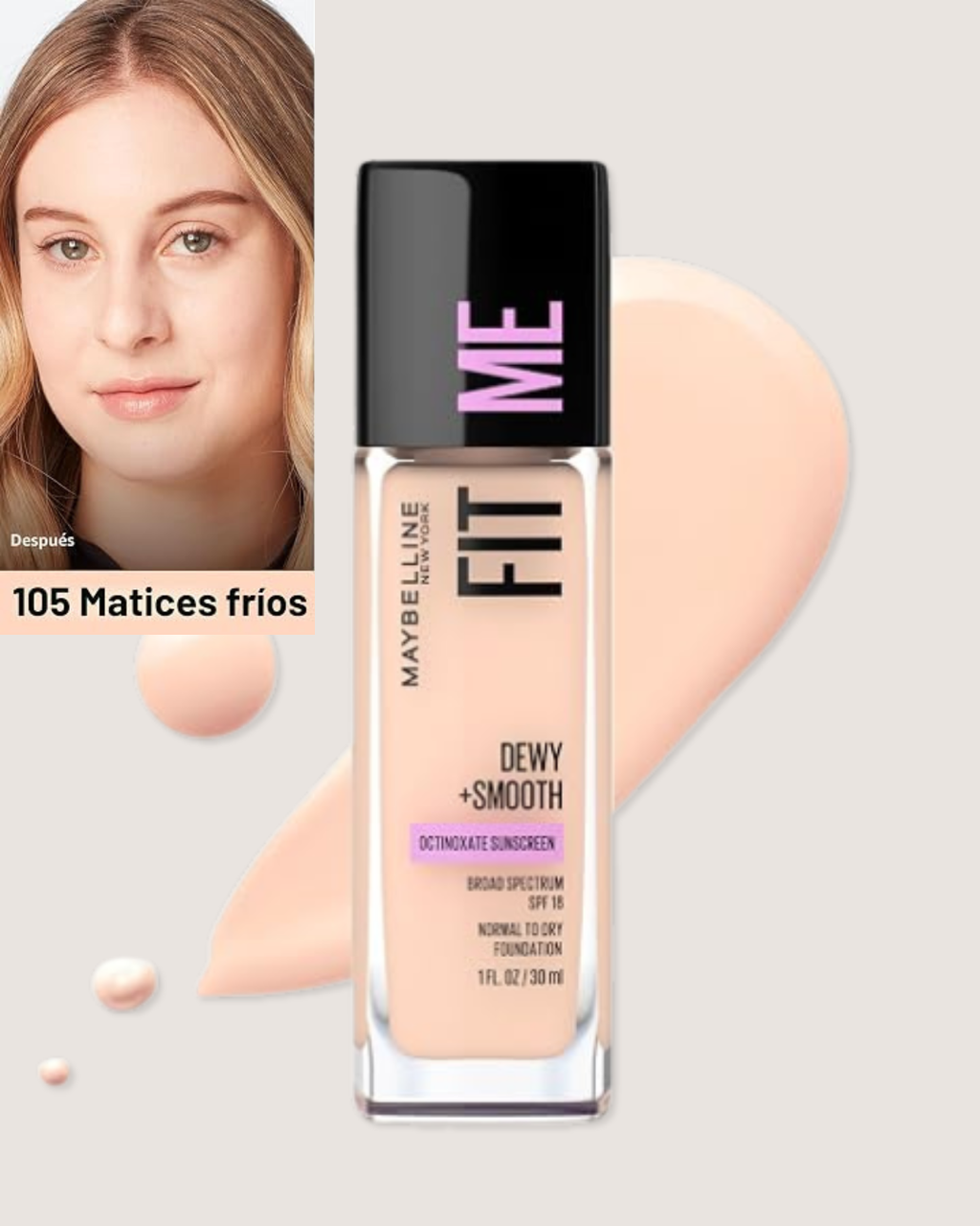 Maybelline Fit Me® Dewy + Smooth Foundation | Base de Maquillaje con SPF 18