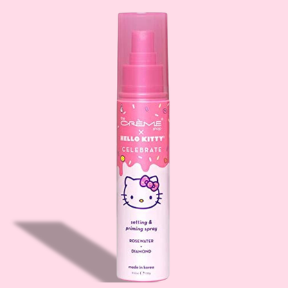 Fijador de Maquillaje & Primer 12 horas de duración, con Extracto de Rosas y Diamantes- The Creme Shop x Hello Kitty- Hecho en Corea.