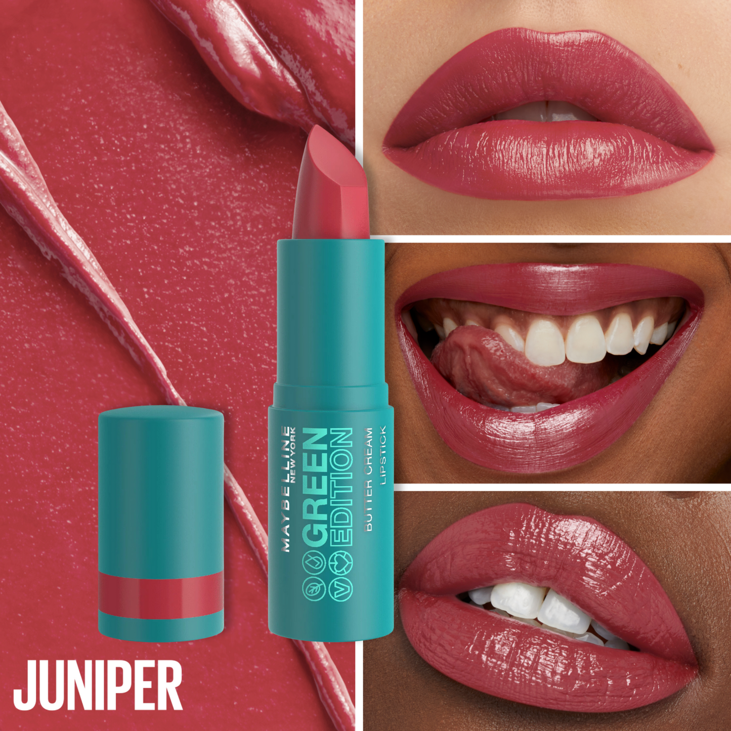 Labial cremoso hidratante con Manteca de Cacao Green Edition Maybelline