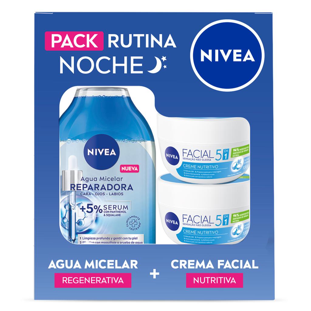 Kit Facial Rutina de Noche 🌙  NIVEA ""Agua Micelar Regenerativa 400 mL + Crema Facial Nutritiva 100 mL"