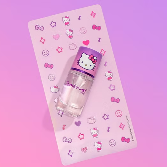 The Crème Shop x Hello Kitty – Kit de Esmalte Transparente con Calcio y Proteína + 40 Calcomanías para Uñas  | Nail Art