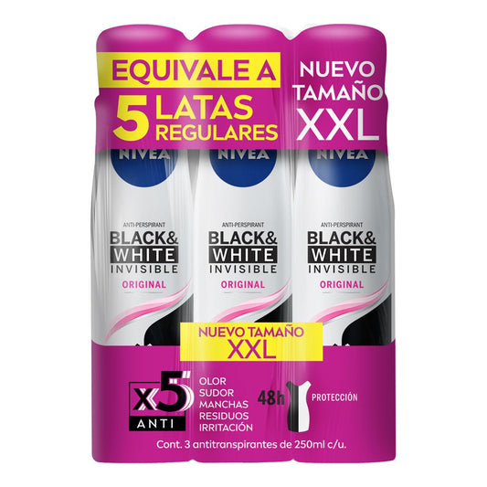 Nivea Desodorante Spray Dama Black and White Pack 3 Unidades / 250 mL