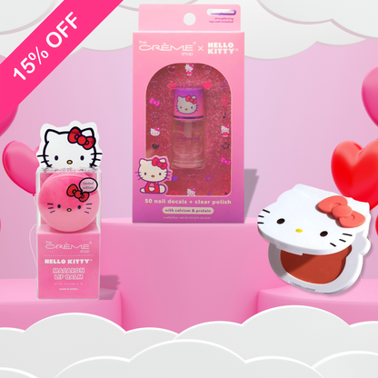 15% Descuento en Set the creme shop x hello kitty- Bálsamo labial Icing on the cake, Rubor en crema y set de esmalte con decoraciones.